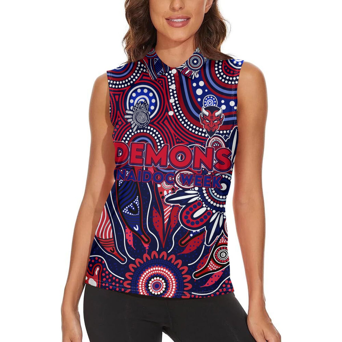 Personalised Demons NAIDOC Week 2024 Women Sleeveless Polo Shirt Aussie Aboriginal Art