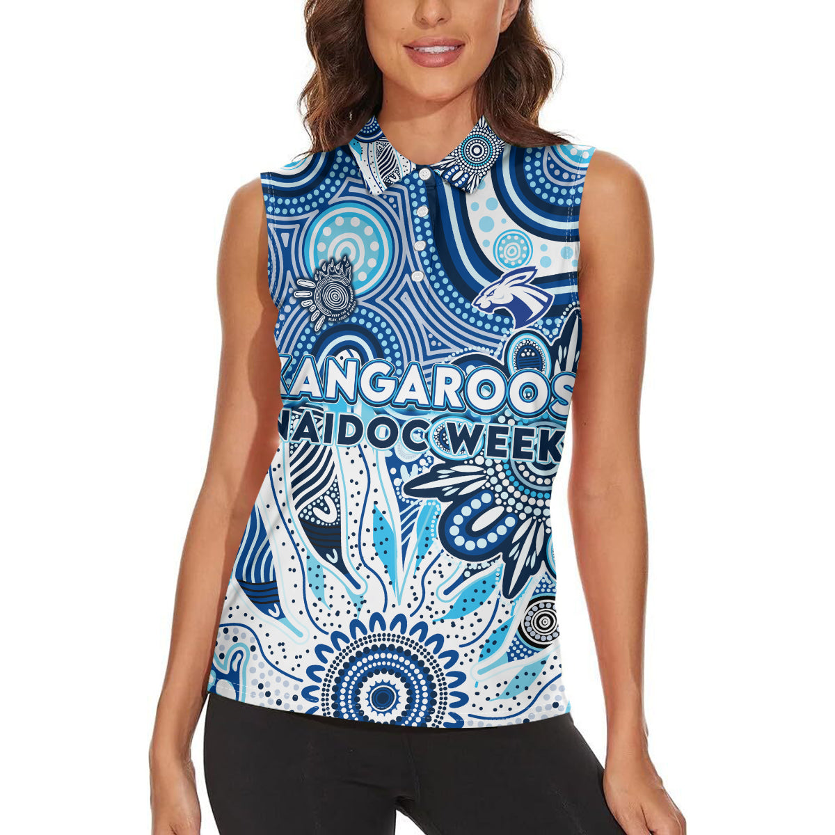 Personalised Kangaroos NAIDOC Week 2024 Women Sleeveless Polo Shirt Aussie Aboriginal Art