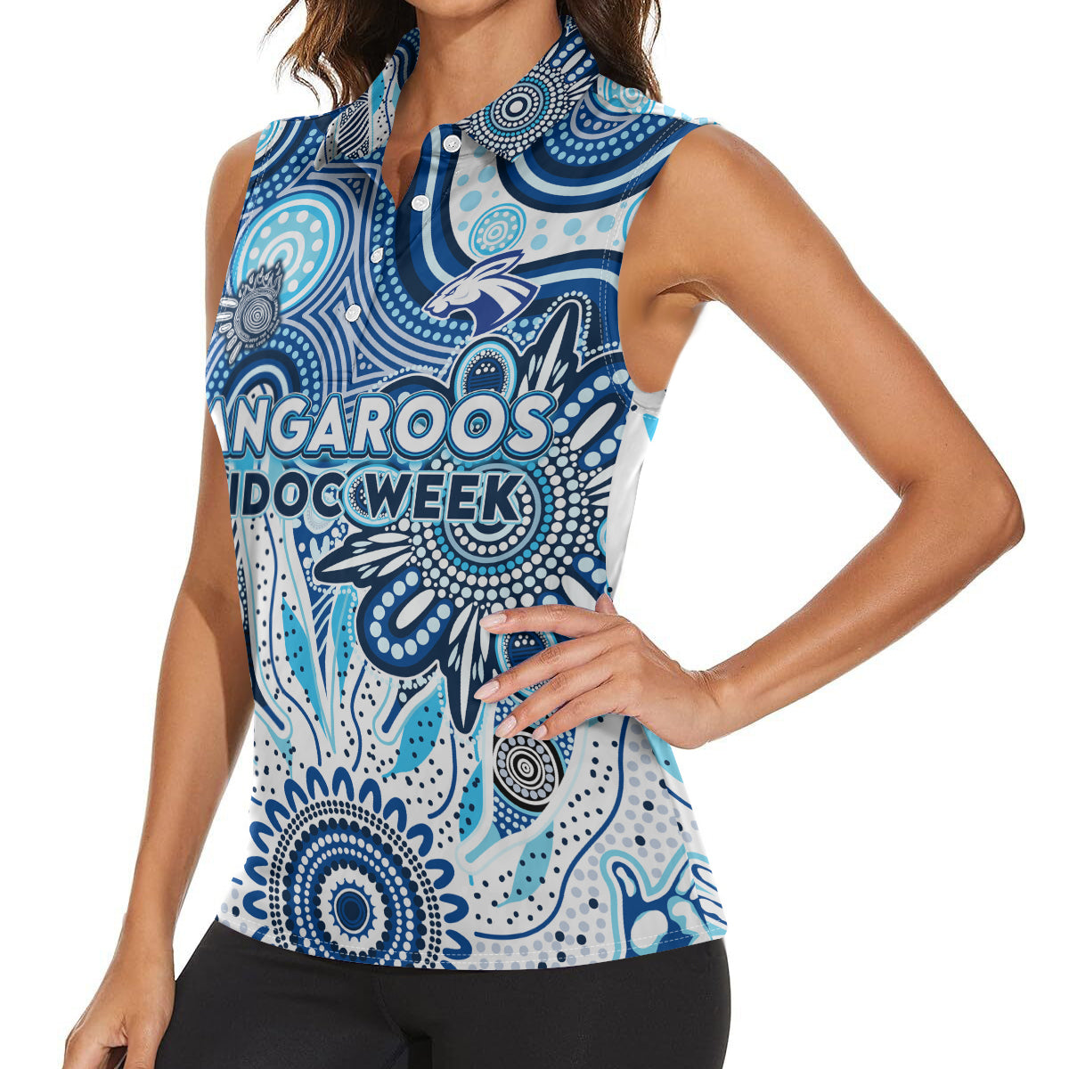 Personalised Kangaroos NAIDOC Week 2024 Women Sleeveless Polo Shirt Aussie Aboriginal Art