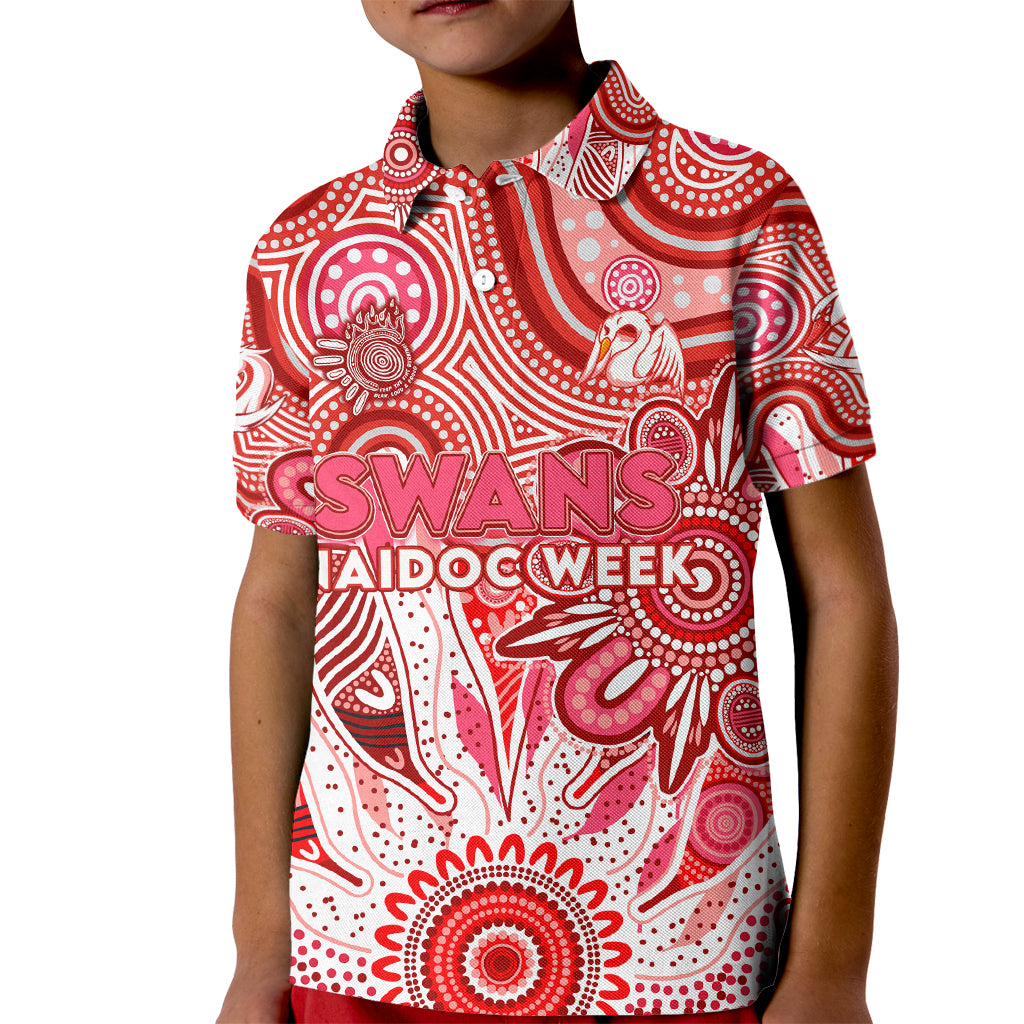 Personalised Swans NAIDOC Week 2024 Kid Polo Shirt Aussie Aboriginal Art