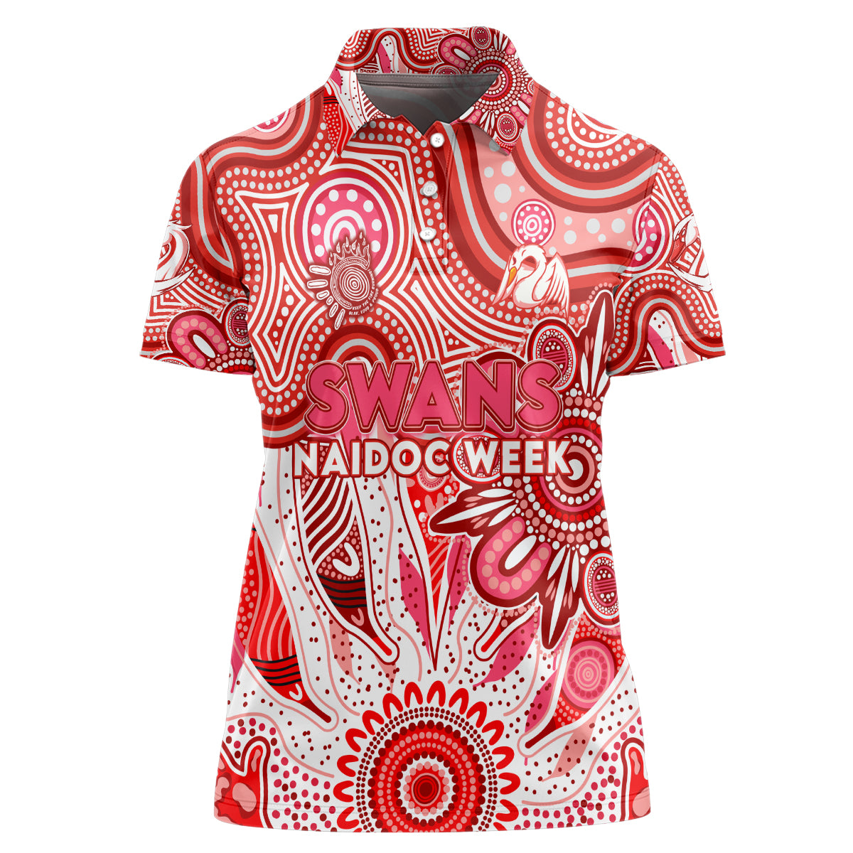 Personalised Swans NAIDOC Week 2024 Women Polo Shirt Aussie Aboriginal Art