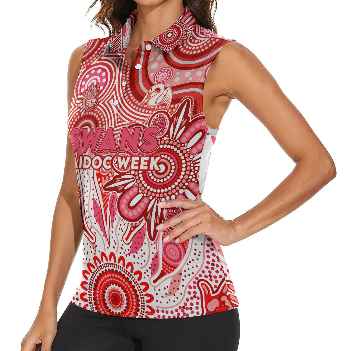 Personalised Swans NAIDOC Week 2024 Women Sleeveless Polo Shirt Aussie Aboriginal Art