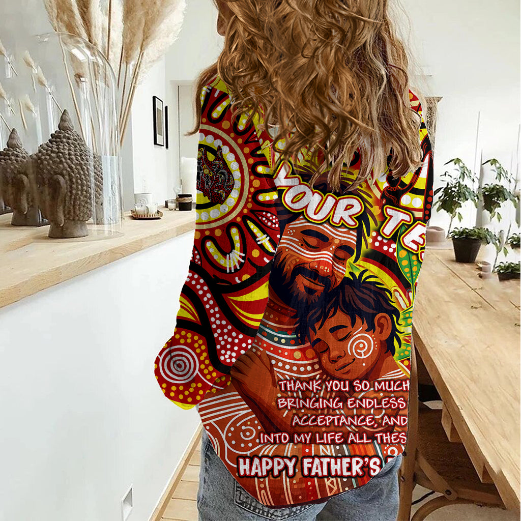 Custom Australia Father's Day Women Casual Shirt Aboriginal Father and Son