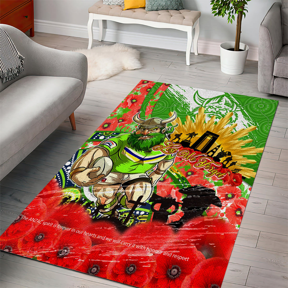 Personalised Mascot Raiders ANZAC Area Rug Lest We Forget