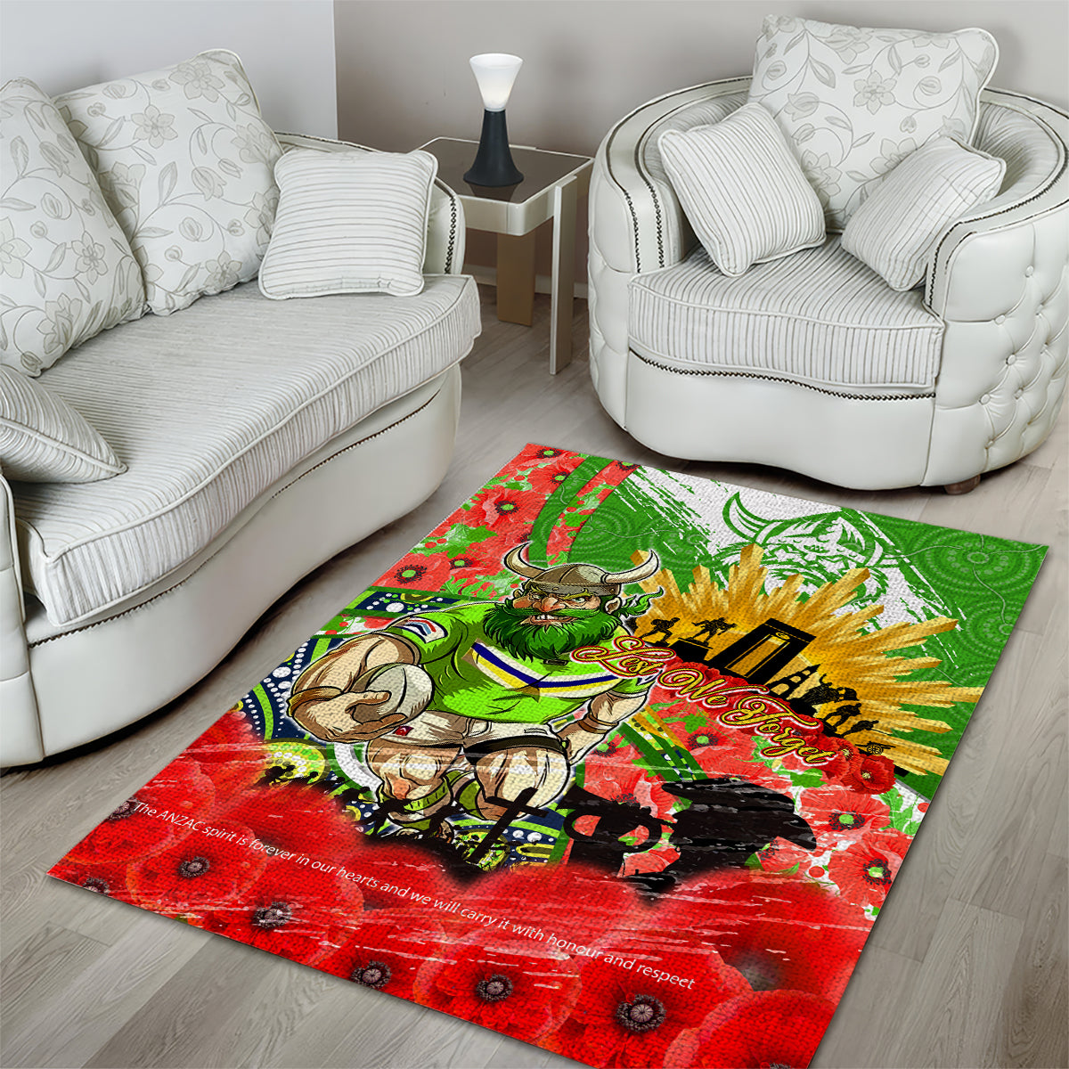 Personalised Mascot Raiders ANZAC Area Rug Lest We Forget