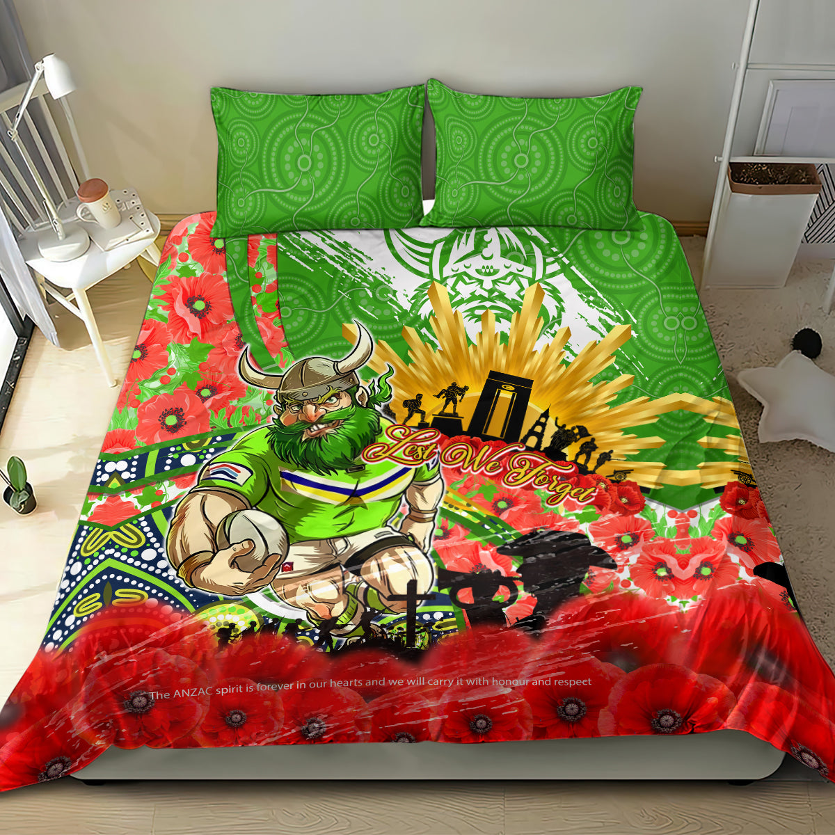 Personalised Mascot Raiders ANZAC Bedding Set Lest We Forget