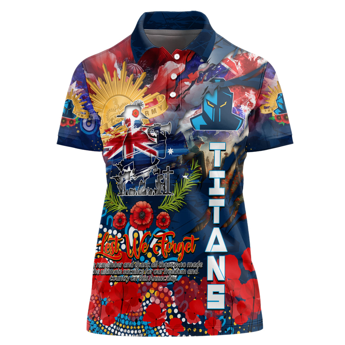 Personalised Australia Rugby Titans ANZAC Women Polo Shirt Gold Coast Scratch Style