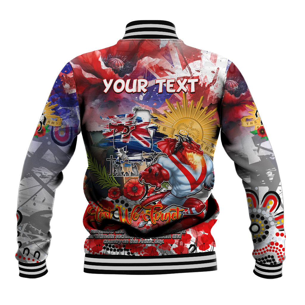 Personalised Australia Rugby Dragons ANZAC Baseball Jacket St George Illawarra Scratch Style