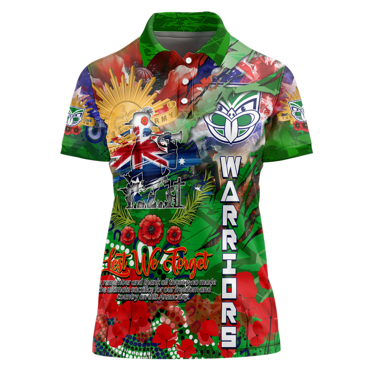 Personalised New Zealand Warriors ANZAC Women Polo Shirt Scratch Style