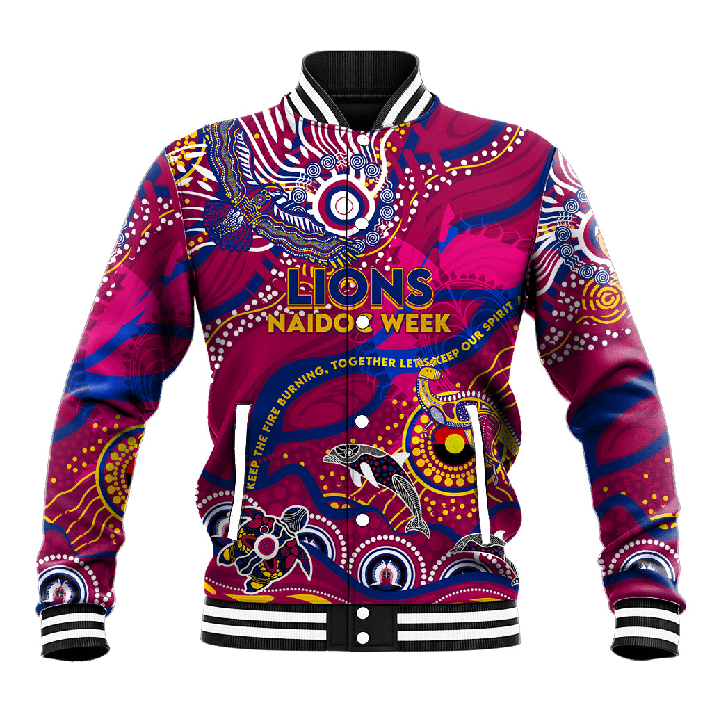 Custom NAIDOC Week 2024 Lions Baseball Jacket Aboriginal Animals Keep The Fire Burning