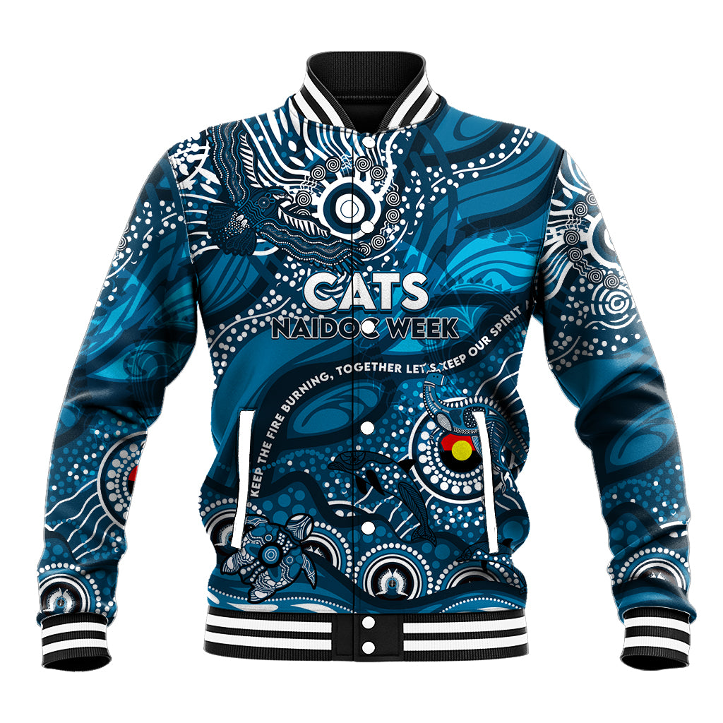 Custom NAIDOC Week 2024 Blues Baseball Jacket Aboriginal Animals Keep The Fire Burning