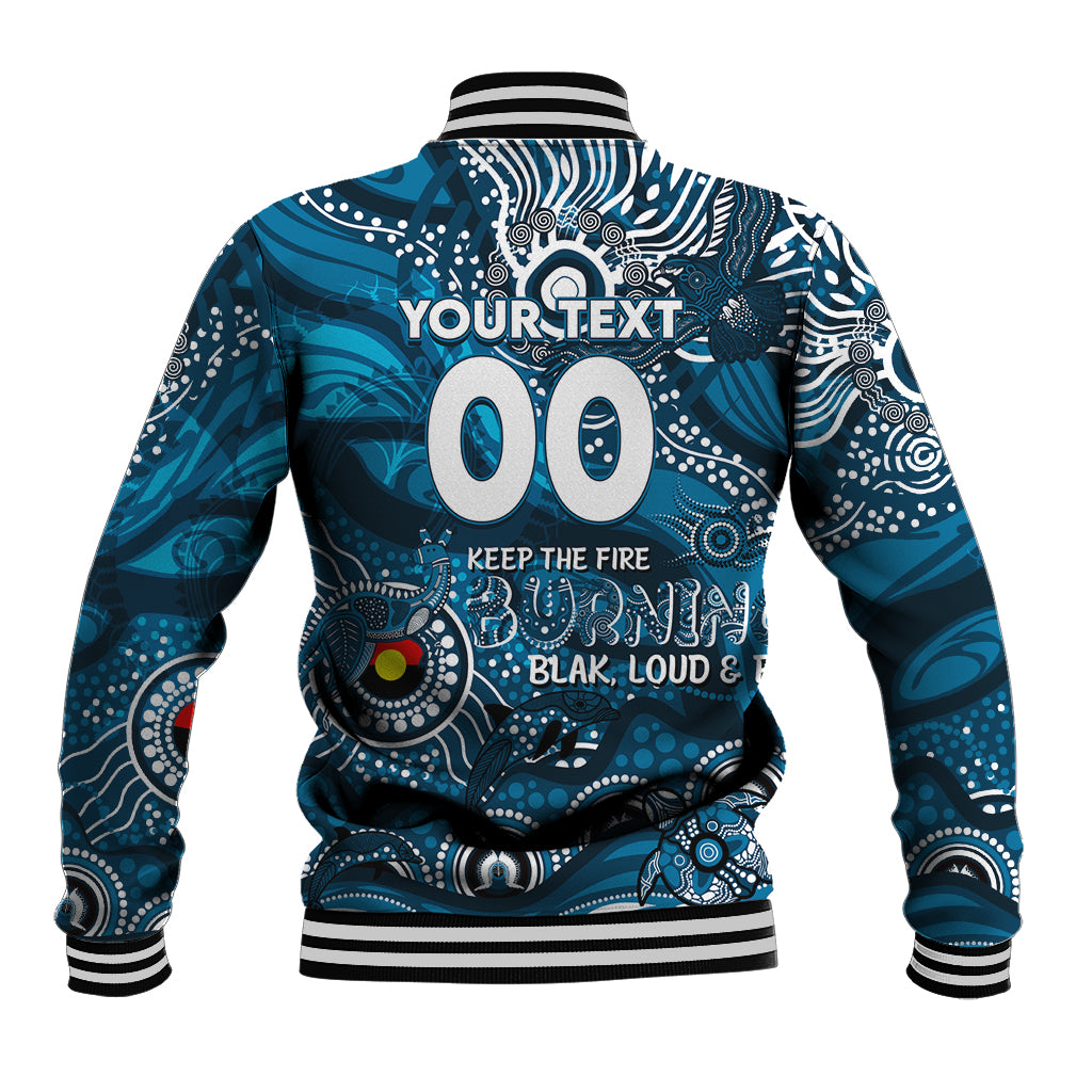 Custom NAIDOC Week 2024 Blues Baseball Jacket Aboriginal Animals Keep The Fire Burning