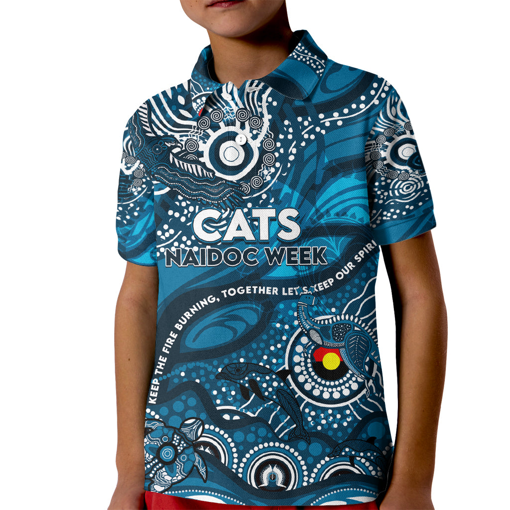 Custom NAIDOC Week 2024 Blues Kid Polo Shirt Aboriginal Animals Keep The Fire Burning