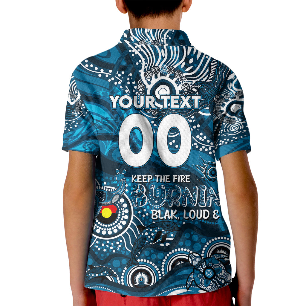 Custom NAIDOC Week 2024 Blues Kid Polo Shirt Aboriginal Animals Keep The Fire Burning