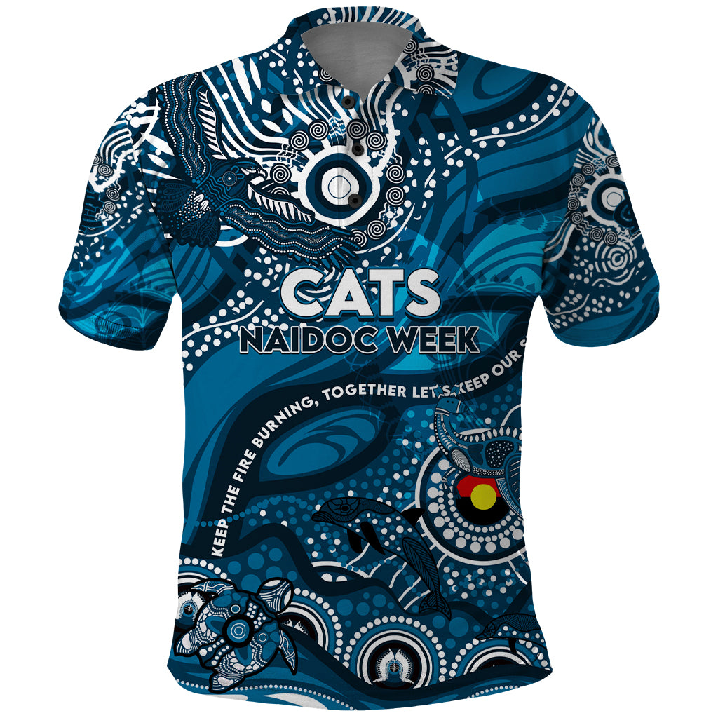 Custom NAIDOC Week 2024 Blues Polo Shirt Aboriginal Animals Keep The Fire Burning