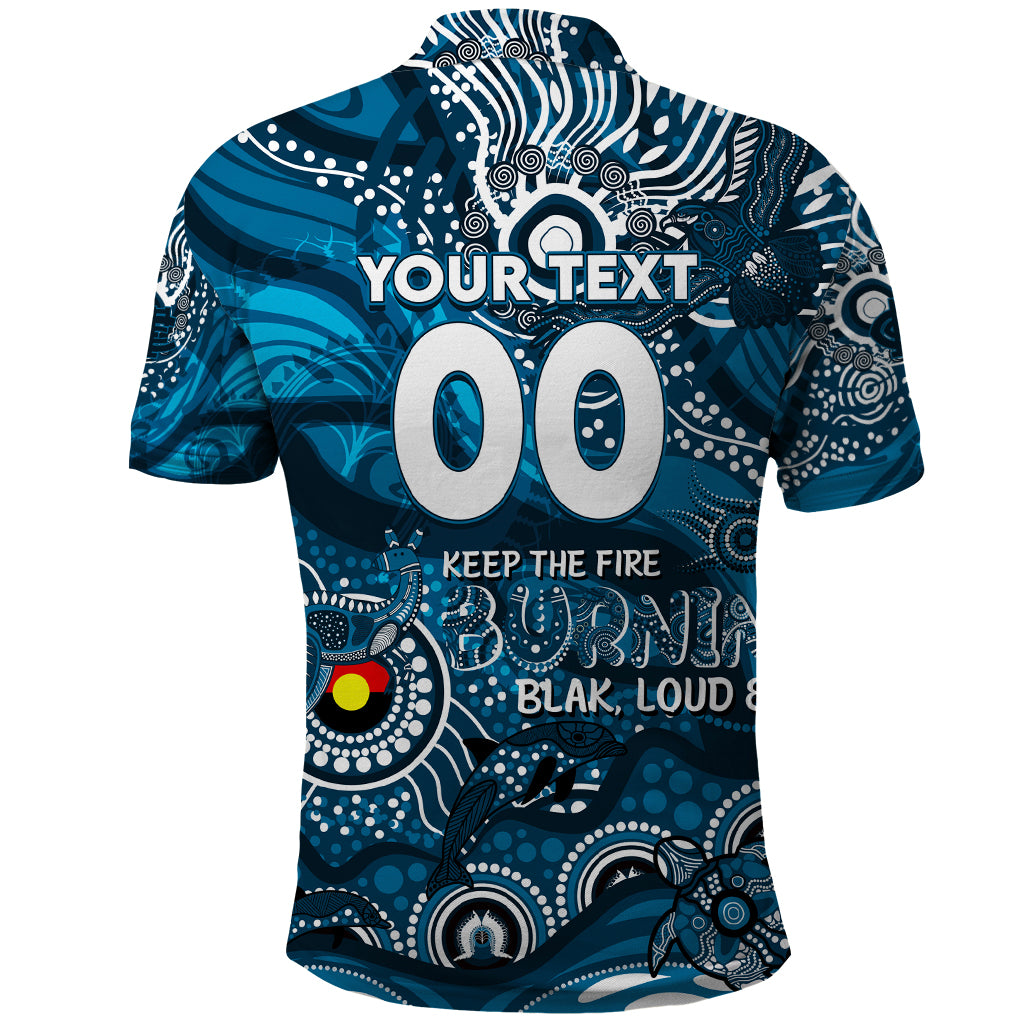 Custom NAIDOC Week 2024 Blues Polo Shirt Aboriginal Animals Keep The Fire Burning