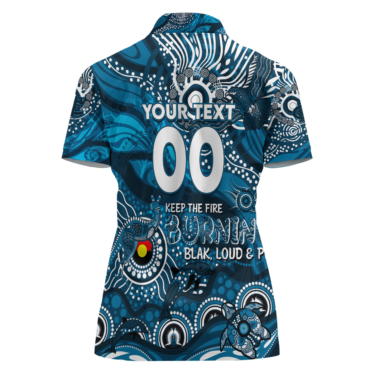 Custom NAIDOC Week 2024 Blues Women Polo Shirt Aboriginal Animals Keep The Fire Burning