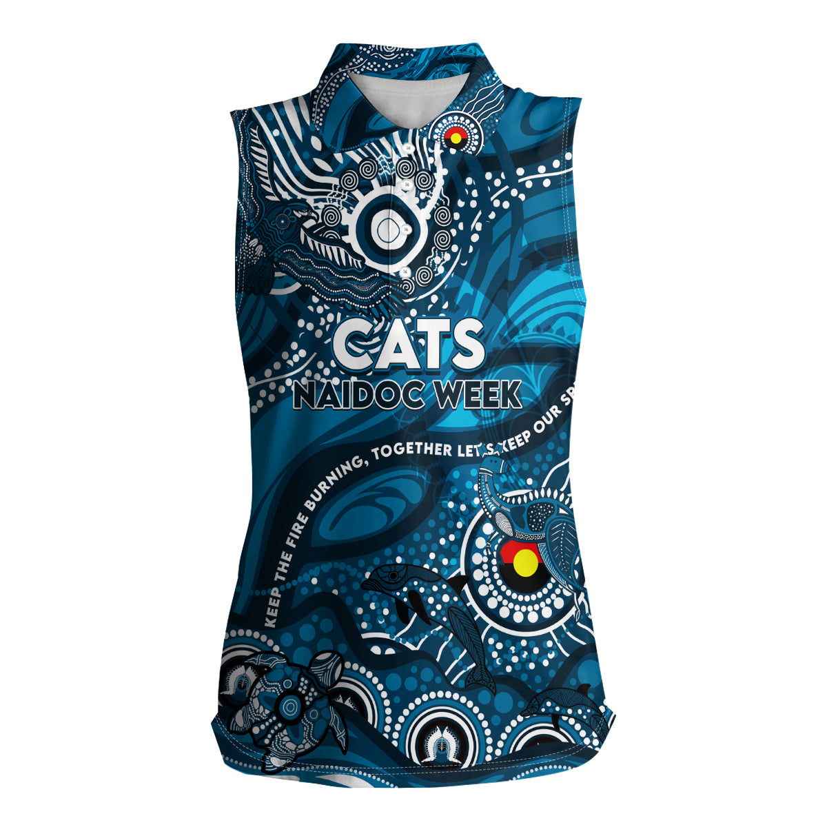 Custom NAIDOC Week 2024 Blues Women Sleeveless Polo Shirt Aboriginal Animals Keep The Fire Burning