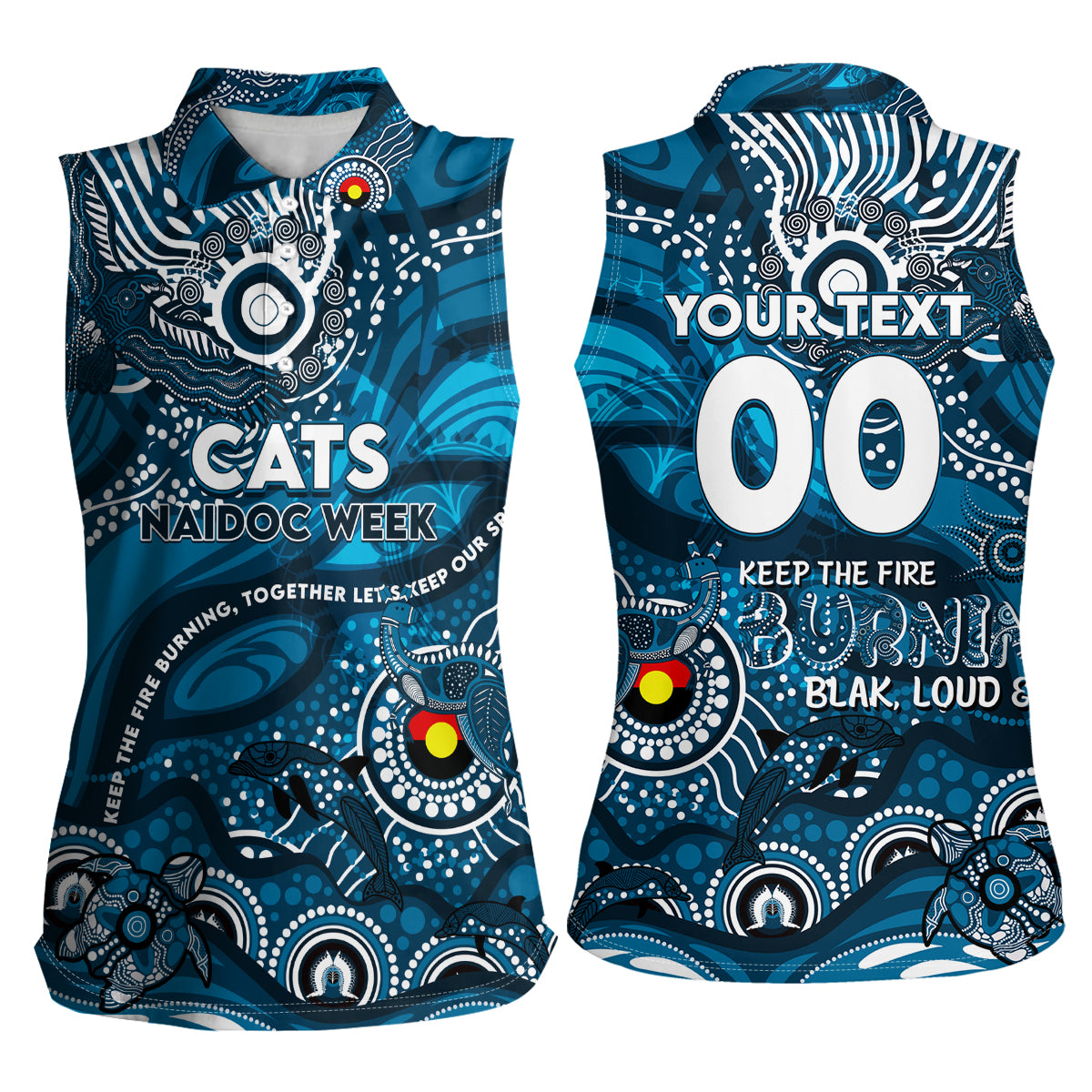 Custom NAIDOC Week 2024 Blues Women Sleeveless Polo Shirt Aboriginal Animals Keep The Fire Burning