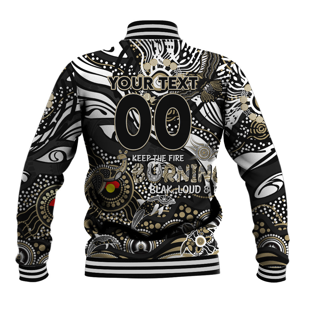 Custom NAIDOC Week 2024 Magpies Baseball Jacket Aboriginal Animals Keep The Fire Burning