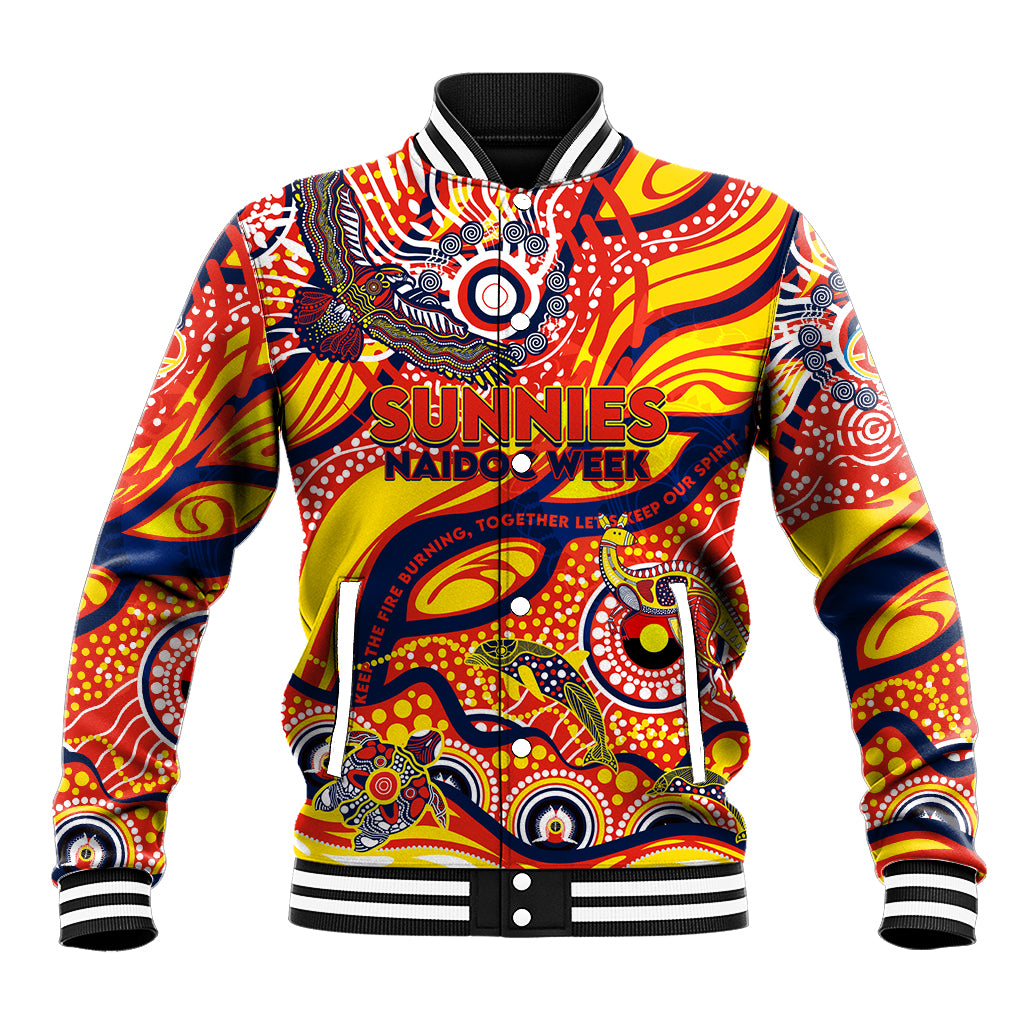 Custom NAIDOC Week 2024 Sunnies Baseball Jacket Aboriginal Animals Keep The Fire Burning