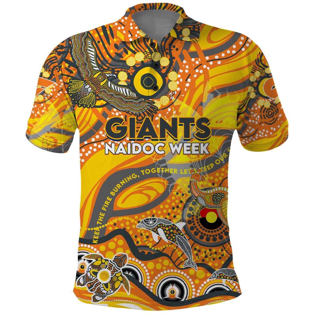 Custom NAIDOC Week 2024 Giants Polo Shirt Aboriginal Animals Keep The Fire Burning