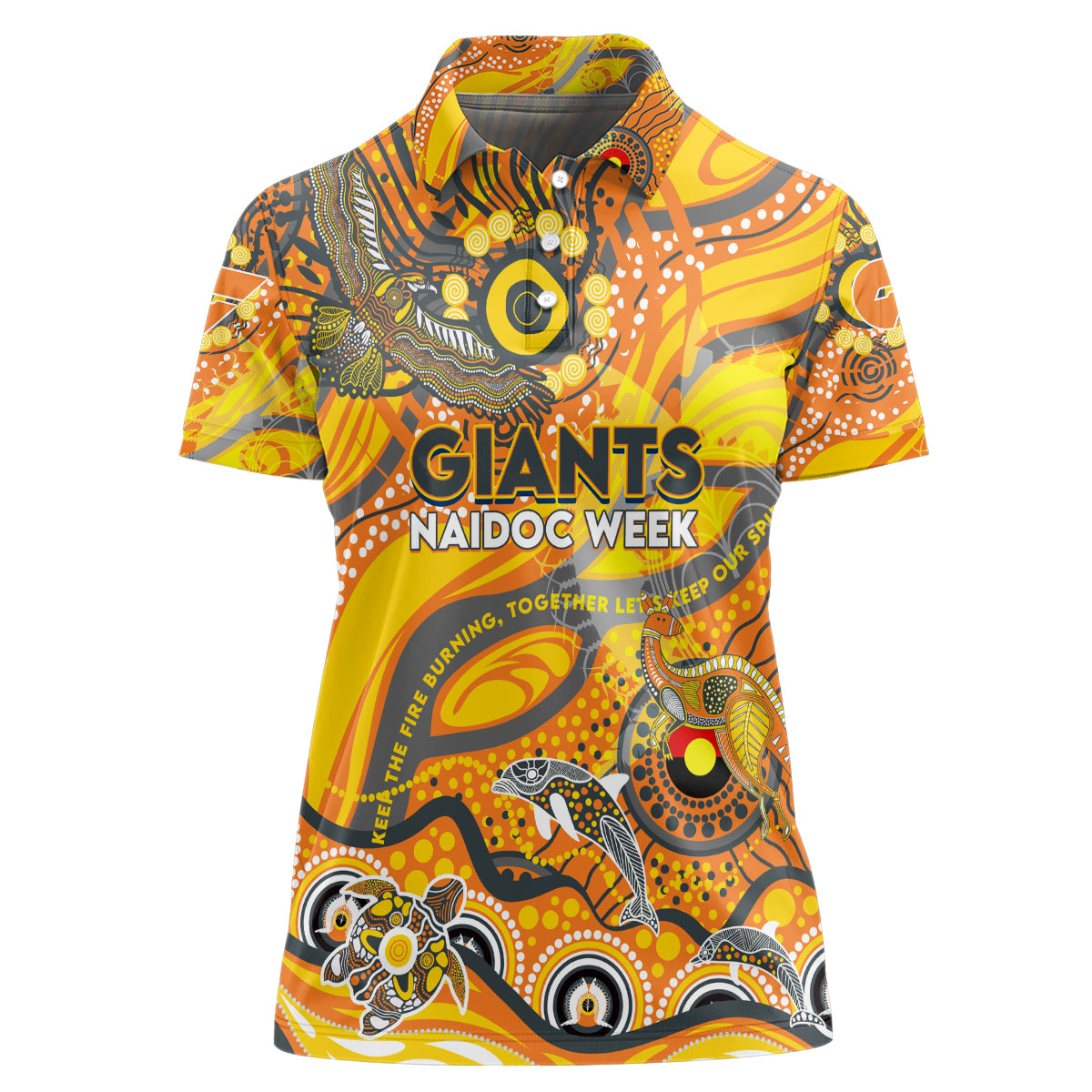 Custom NAIDOC Week 2024 Giants Women Polo Shirt Aboriginal Animals Keep The Fire Burning