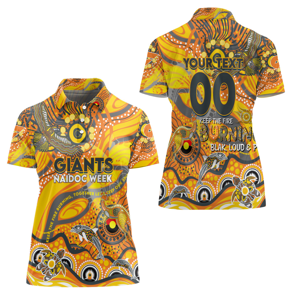 Custom NAIDOC Week 2024 Giants Women Polo Shirt Aboriginal Animals Keep The Fire Burning