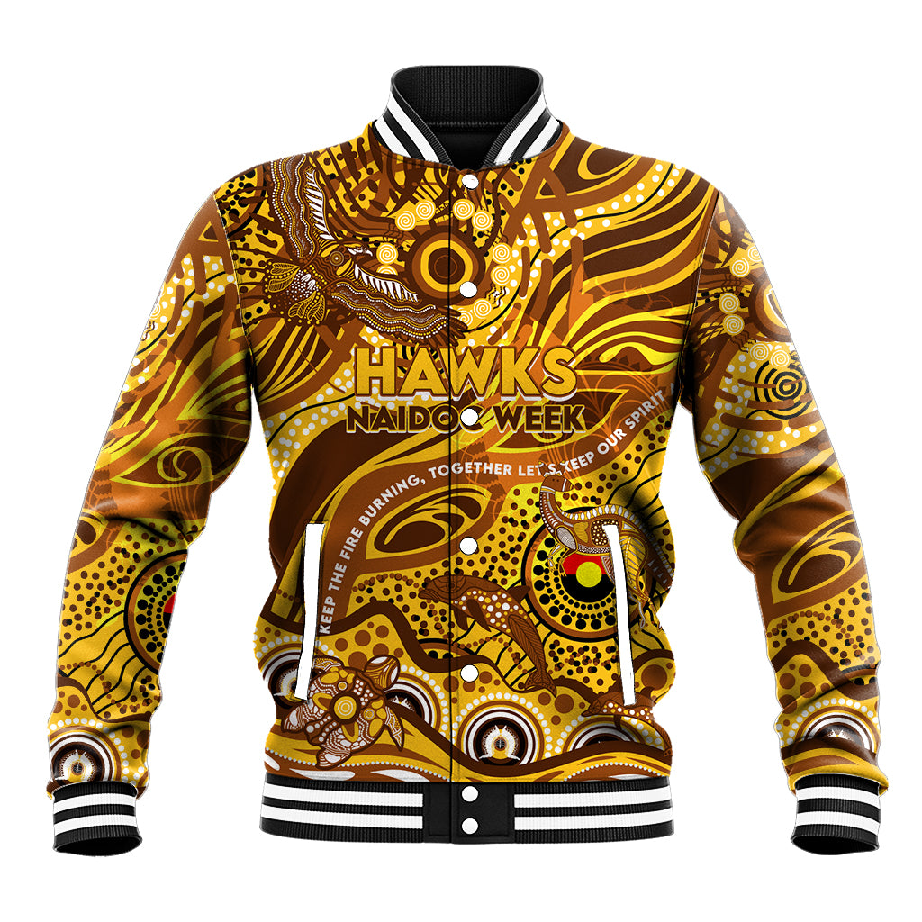 Custom NAIDOC Week 2024 Hawks Baseball Jacket Aboriginal Animals Keep The Fire Burning