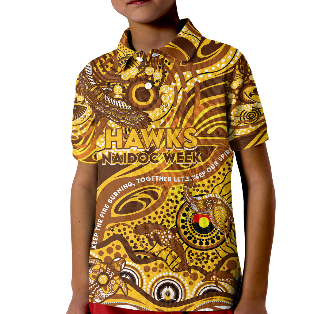 Custom NAIDOC Week 2024 Hawks Kid Polo Shirt Aboriginal Animals Keep The Fire Burning