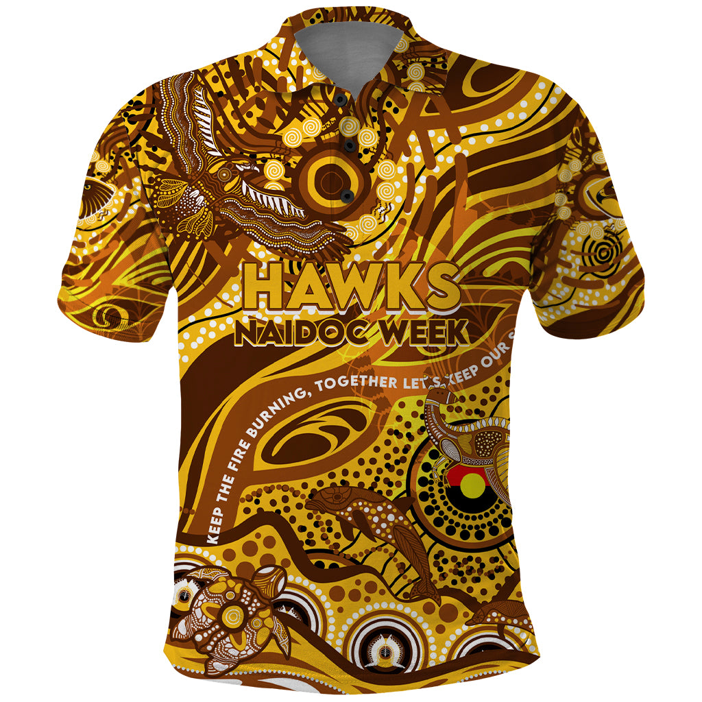 Custom NAIDOC Week 2024 Hawks Polo Shirt Aboriginal Animals Keep The Fire Burning