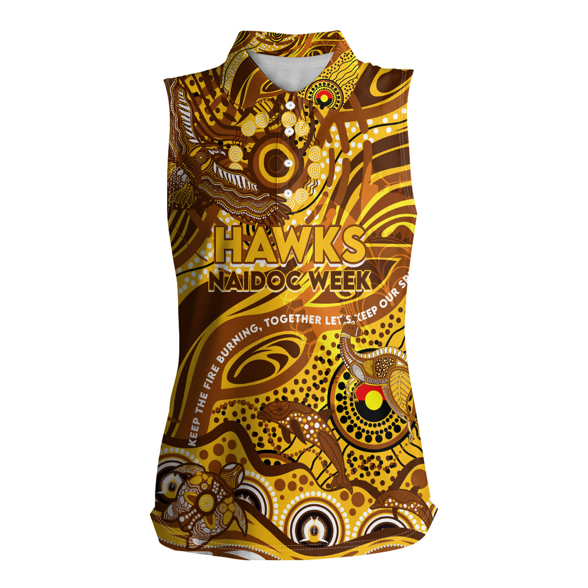 Custom NAIDOC Week 2024 Hawks Women Sleeveless Polo Shirt Aboriginal Animals Keep The Fire Burning