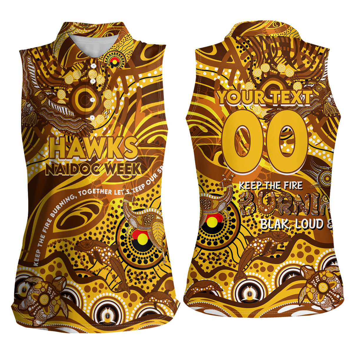 Custom NAIDOC Week 2024 Hawks Women Sleeveless Polo Shirt Aboriginal Animals Keep The Fire Burning