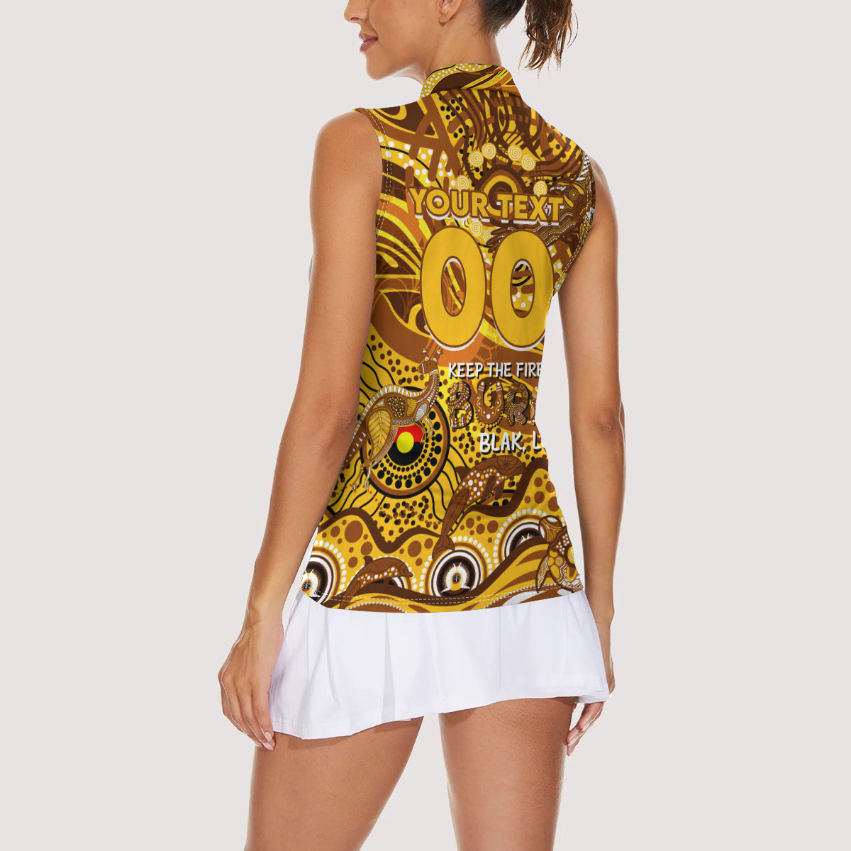 Custom NAIDOC Week 2024 Hawks Women Sleeveless Polo Shirt Aboriginal Animals Keep The Fire Burning