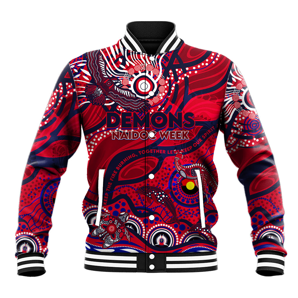 Custom NAIDOC Week 2024 Demons Baseball Jacket Aboriginal Animals Keep The Fire Burning