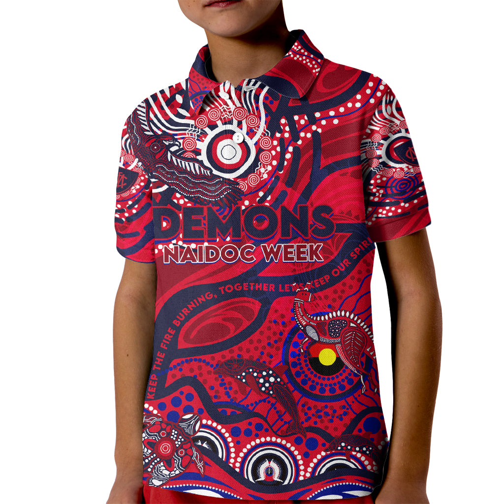 Custom NAIDOC Week 2024 Demons Kid Polo Shirt Aboriginal Animals Keep The Fire Burning