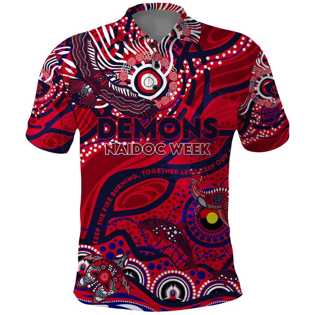 Custom NAIDOC Week 2024 Demons Polo Shirt Aboriginal Animals Keep The Fire Burning