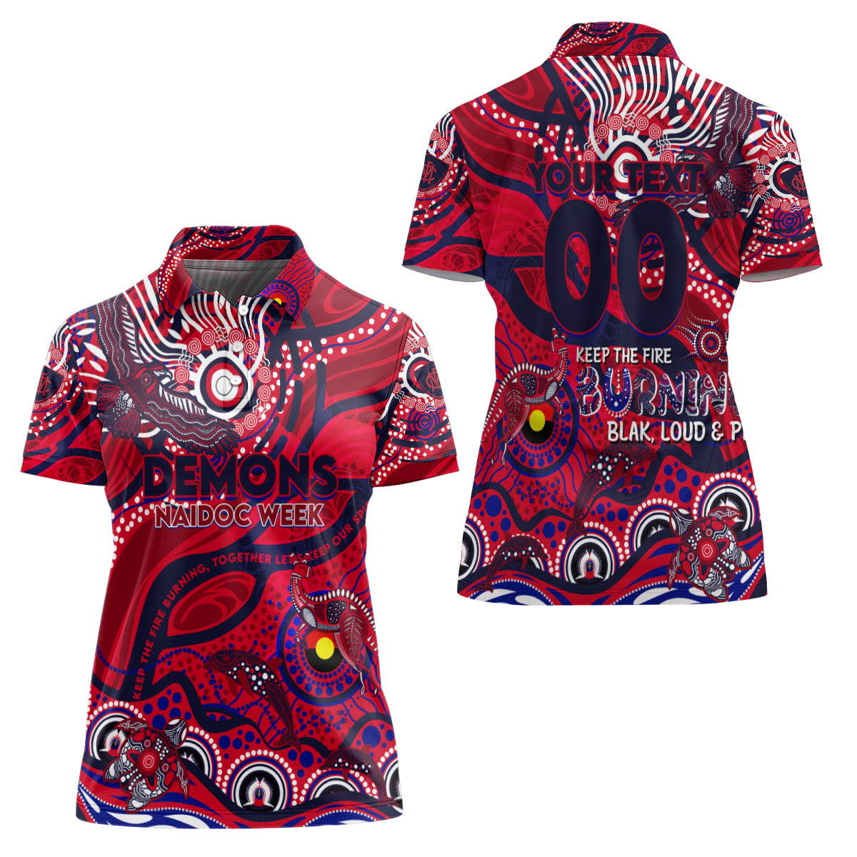 Custom NAIDOC Week 2024 Demons Women Polo Shirt Aboriginal Animals Keep The Fire Burning