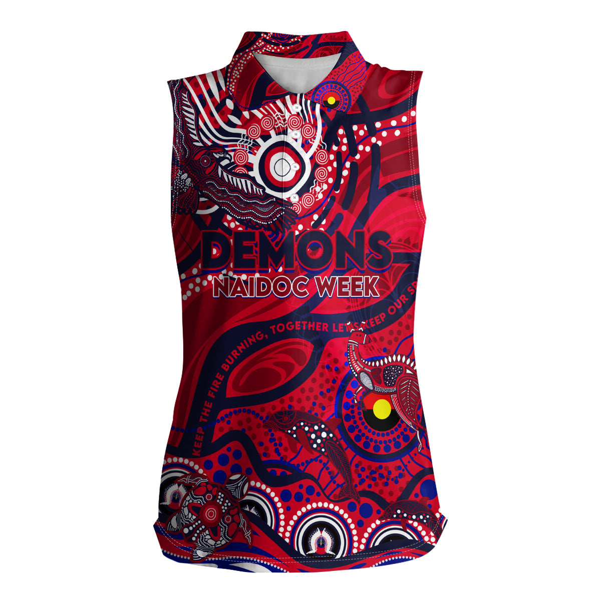 Custom NAIDOC Week 2024 Demons Women Sleeveless Polo Shirt Aboriginal Animals Keep The Fire Burning