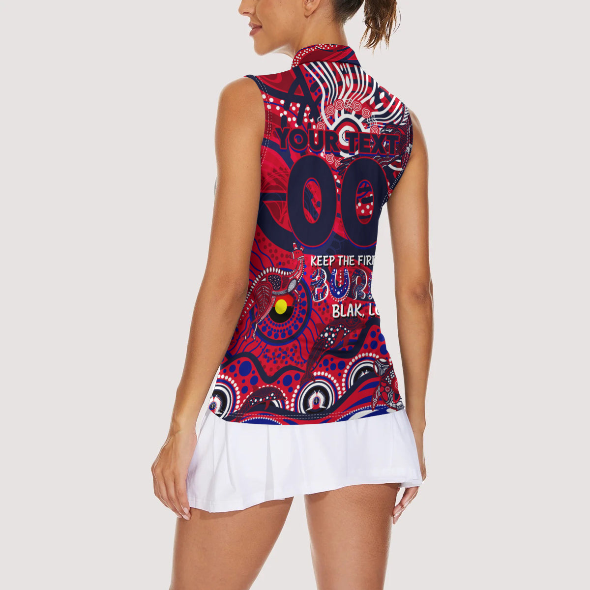 Custom NAIDOC Week 2024 Demons Women Sleeveless Polo Shirt Aboriginal Animals Keep The Fire Burning