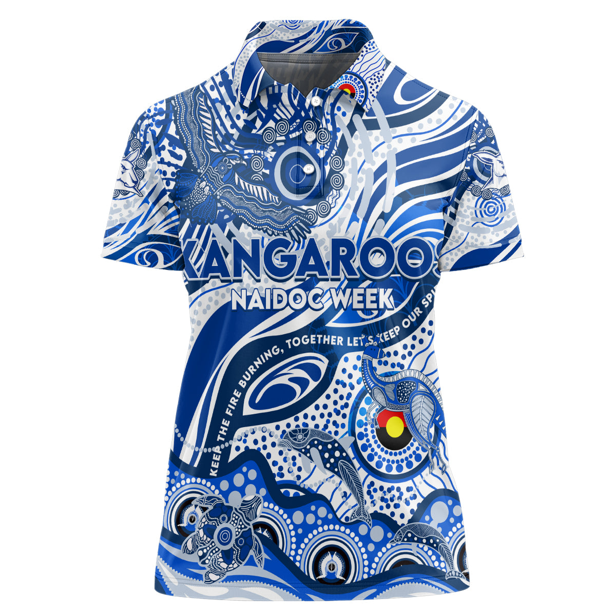 Custom NAIDOC Week 2024 Kangaroos Women Polo Shirt Aboriginal Animals Keep The Fire Burning