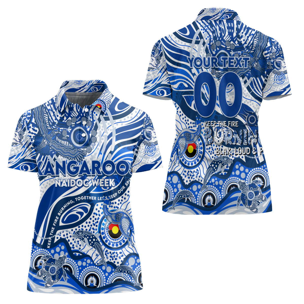 Custom NAIDOC Week 2024 Kangaroos Women Polo Shirt Aboriginal Animals Keep The Fire Burning