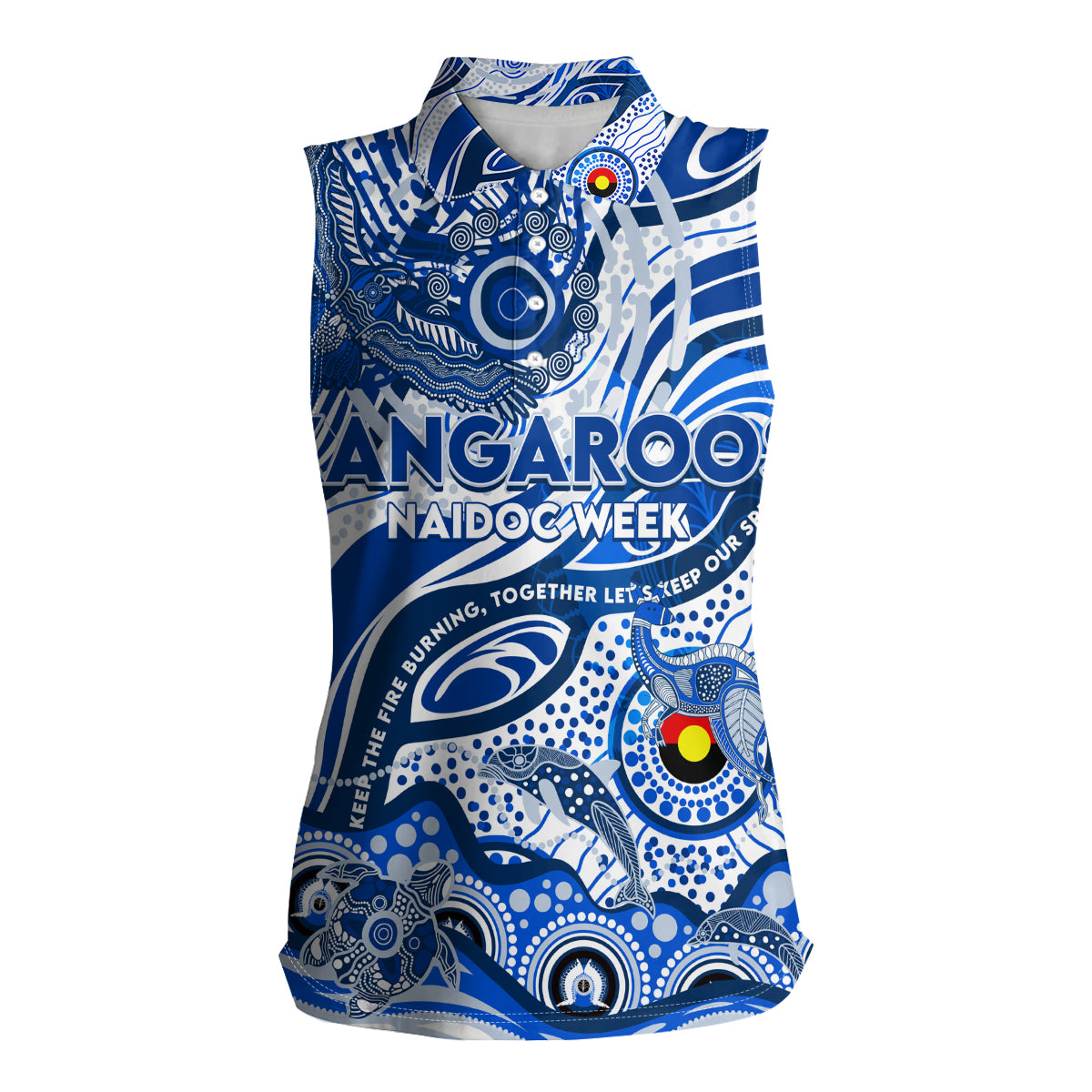 Custom NAIDOC Week 2024 Kangaroos Women Sleeveless Polo Shirt Aboriginal Animals Keep The Fire Burning