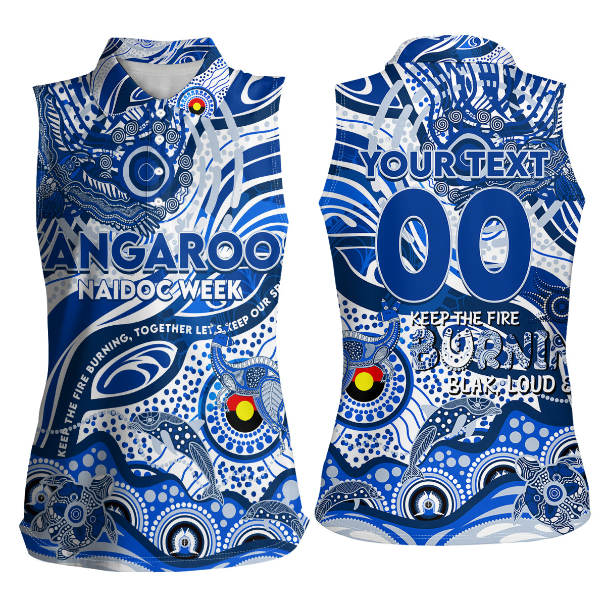 Custom NAIDOC Week 2024 Kangaroos Women Sleeveless Polo Shirt Aboriginal Animals Keep The Fire Burning