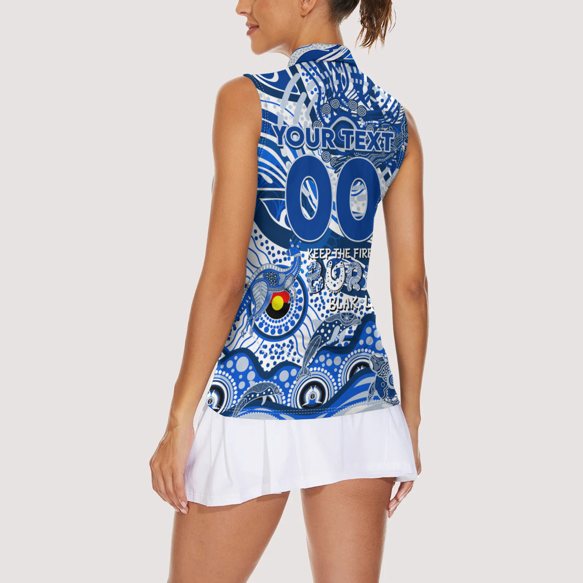 Custom NAIDOC Week 2024 Kangaroos Women Sleeveless Polo Shirt Aboriginal Animals Keep The Fire Burning