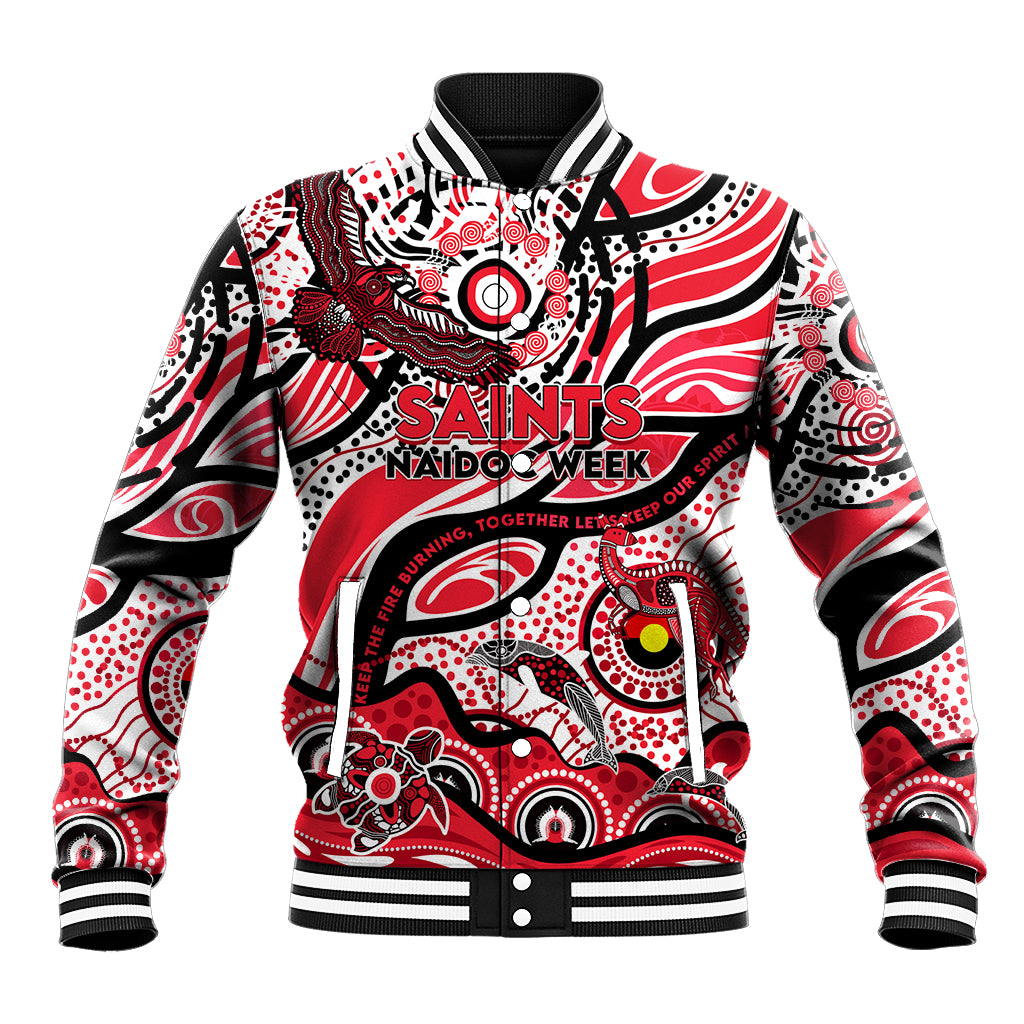 Custom NAIDOC Week 2024 Saints Baseball Jacket Aboriginal Animals Keep The Fire Burning