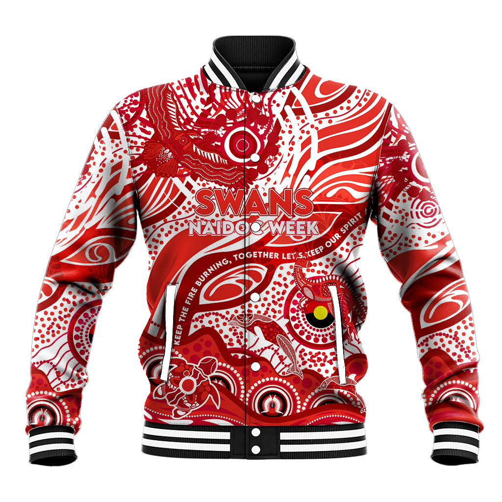 Custom NAIDOC Week 2024 Swans Baseball Jacket Aboriginal Animals Keep The Fire Burning