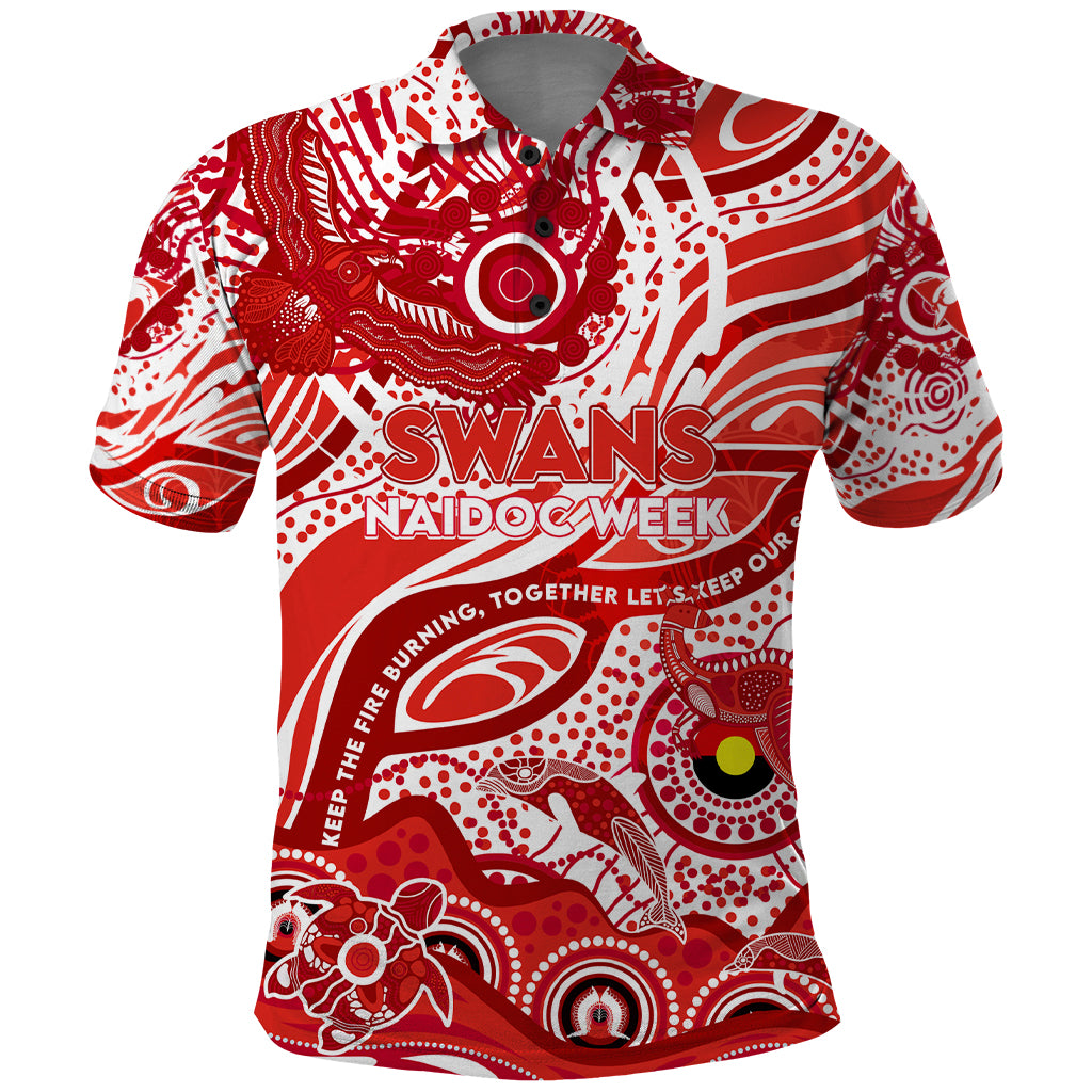 Custom NAIDOC Week 2024 Swans Polo Shirt Aboriginal Animals Keep The Fire Burning