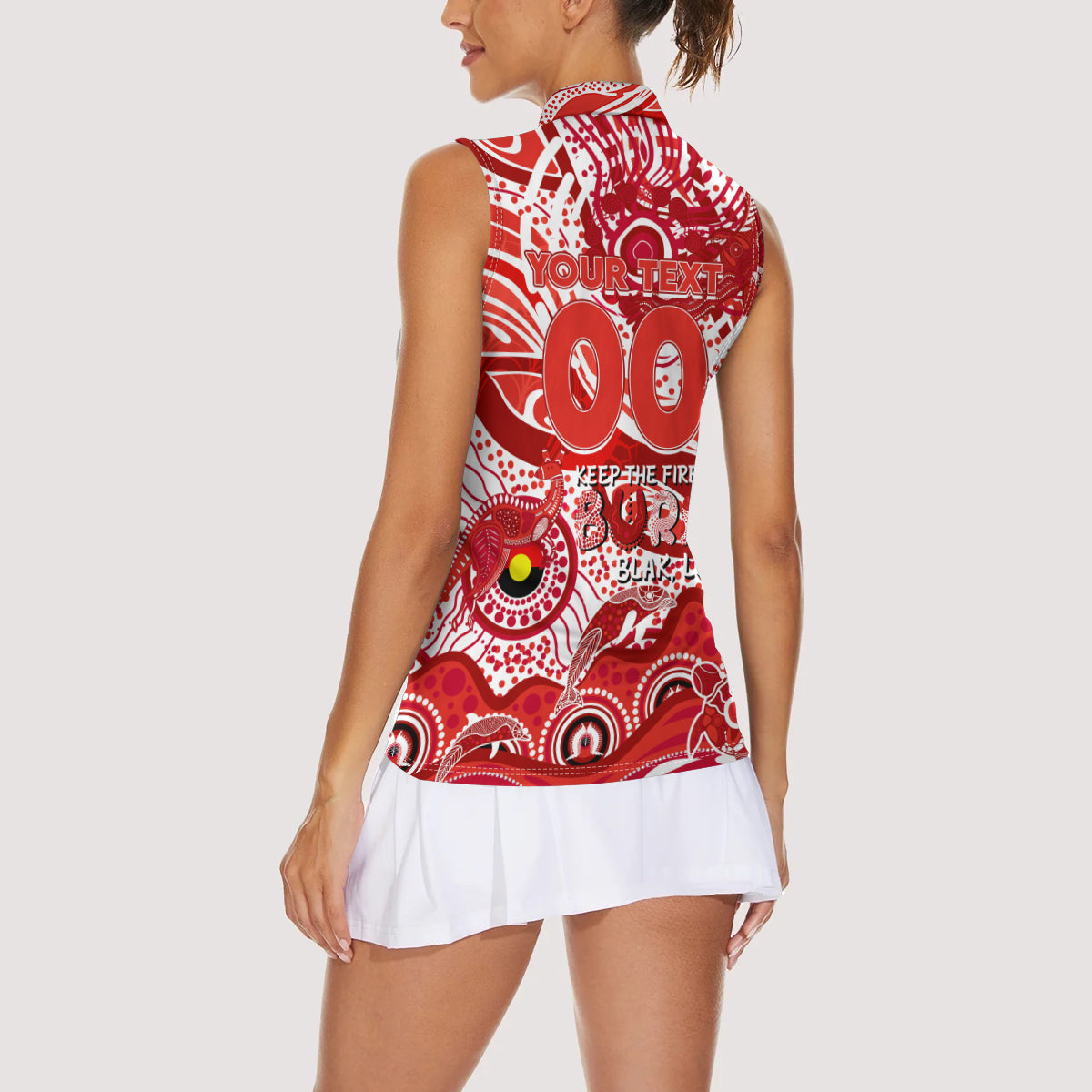 Custom NAIDOC Week 2024 Swans Women Sleeveless Polo Shirt Aboriginal Animals Keep The Fire Burning