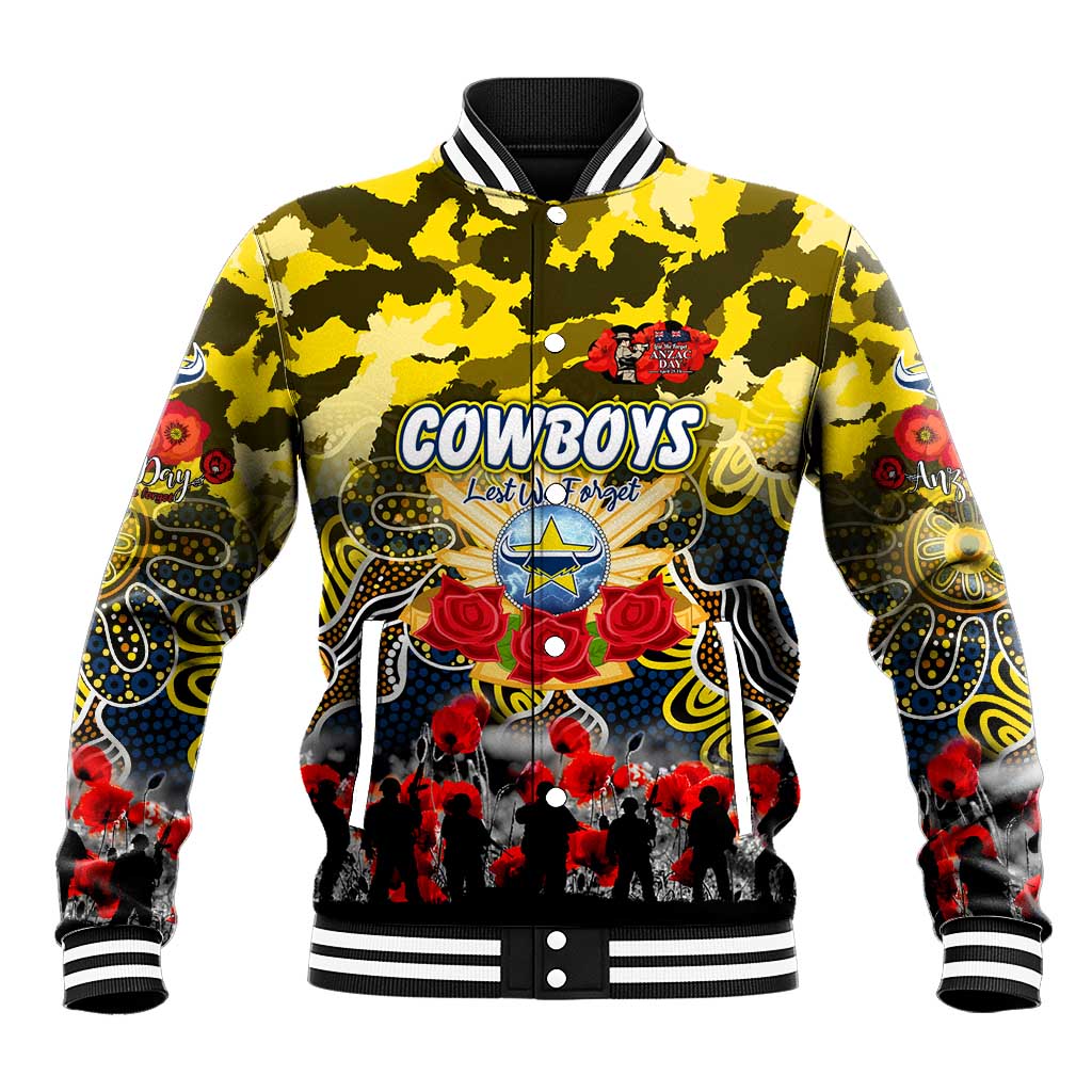 Personalized Cowboys ANZAC Day Baseball Jacket Australian Army - Lest We Forget